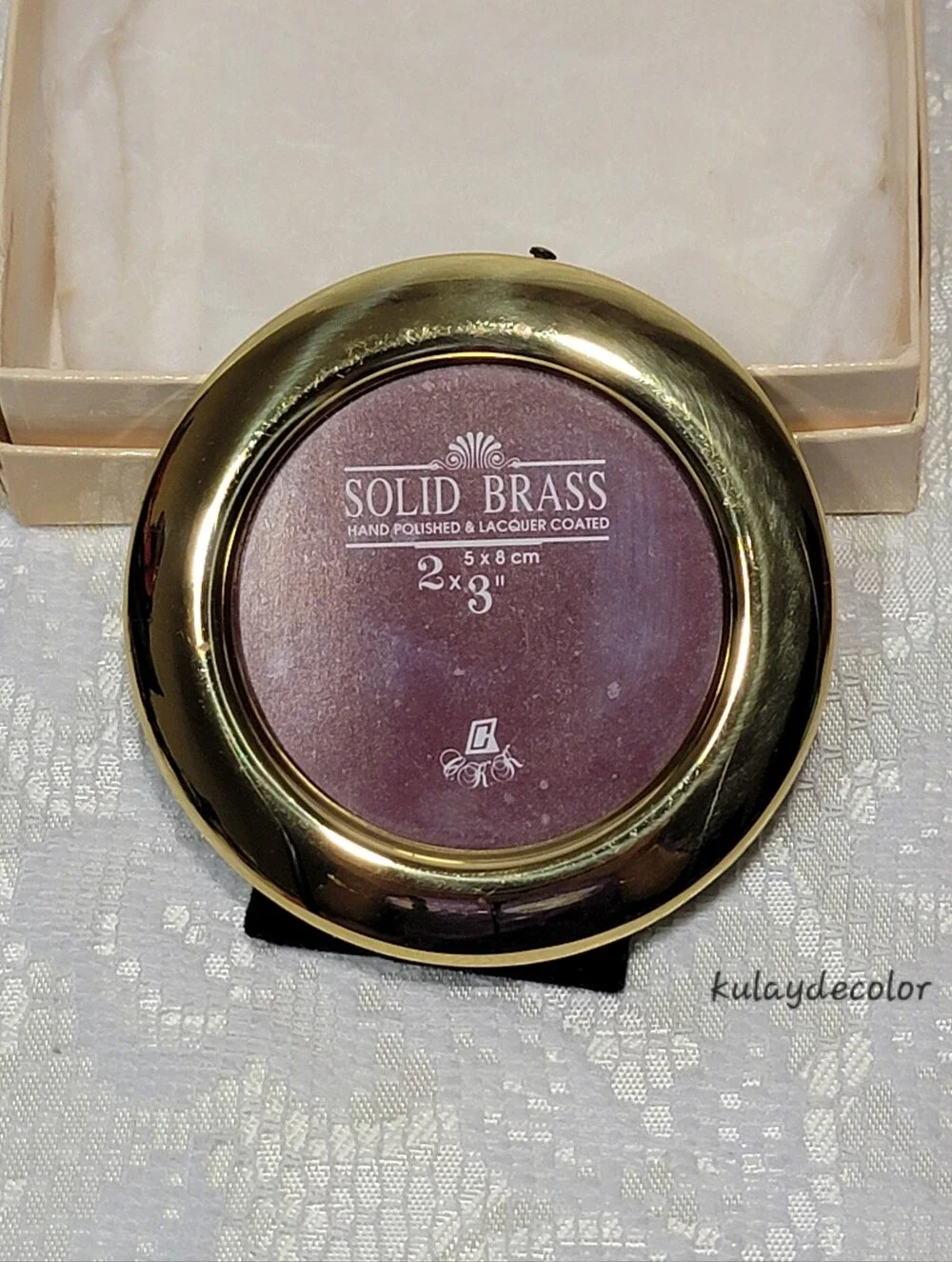 Vintage Solid Brass Round Picture Frame Hand Polished Lacquer Coated Easel Back